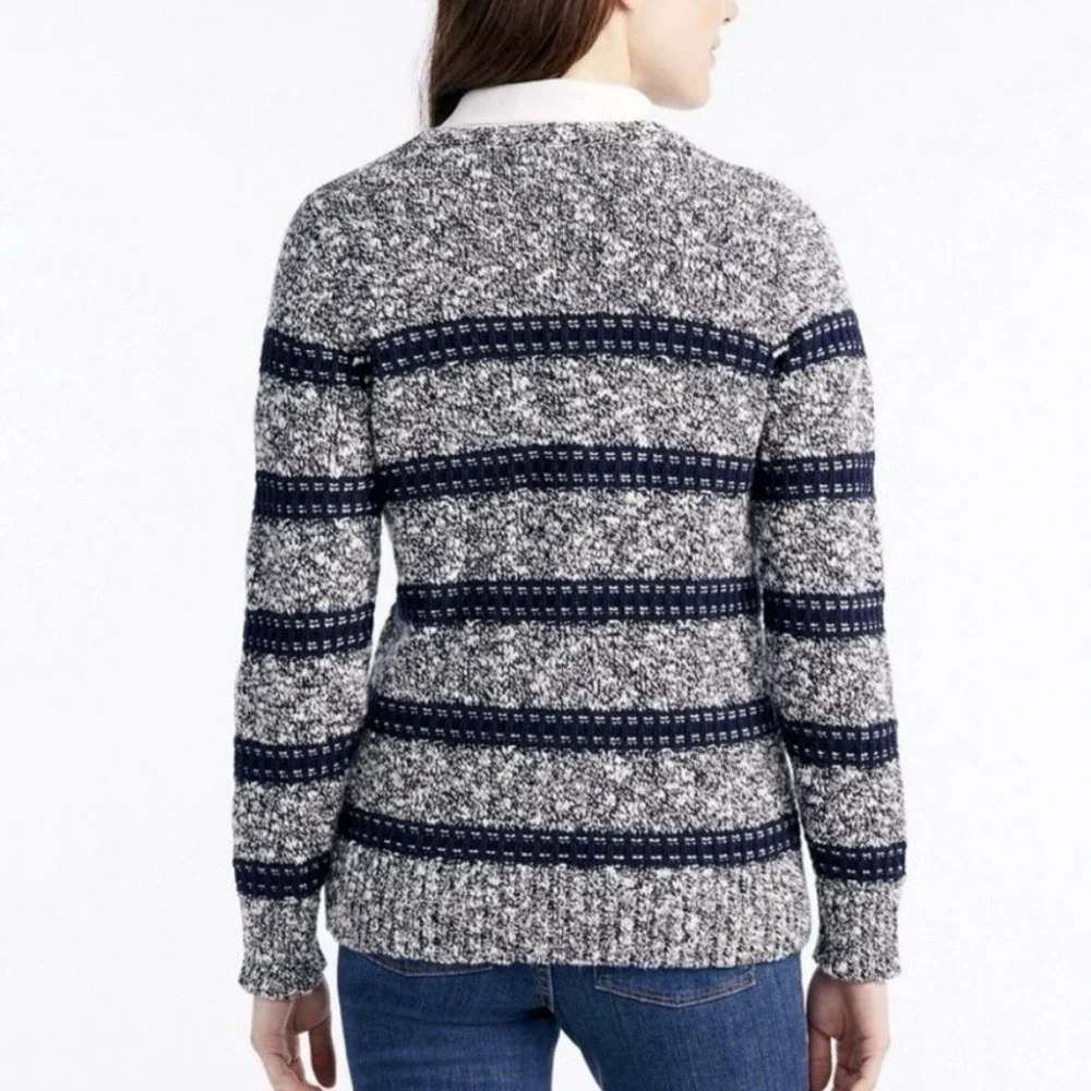 LL Bean‎ Blue Striped Cotton Ragg Crew Neck Pullover Sweater XL PETITE